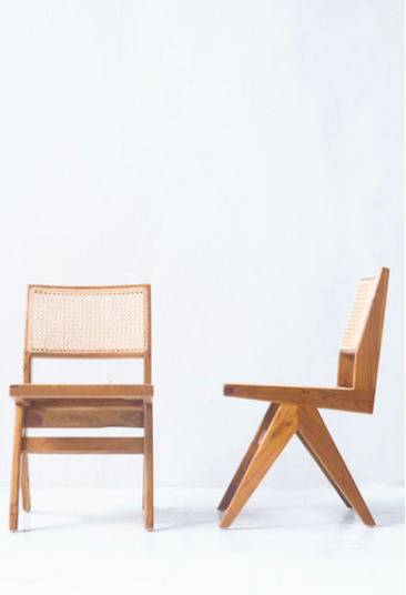 Teak and Combination Natural Rattan Chair