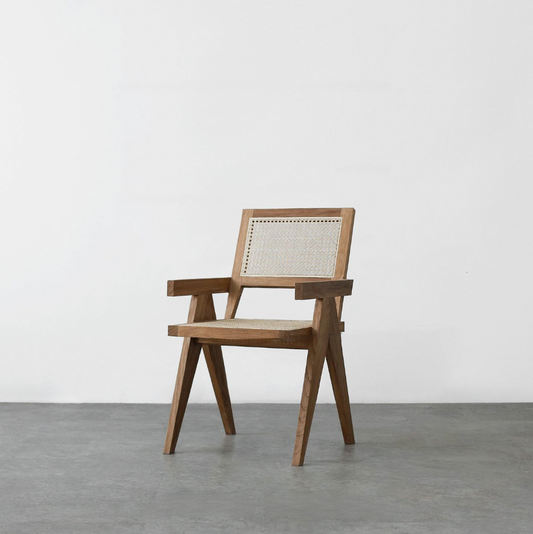 Solid Teak Wood and Rattan Chair - Vintage Design