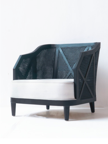 Modern Rattan Natural Chair, Teak Wood - Black Coating