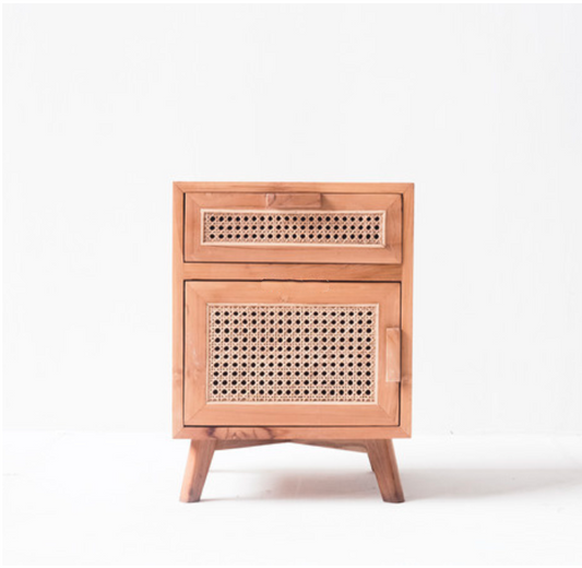 Natural Solid Wood & Rattan Cabinet