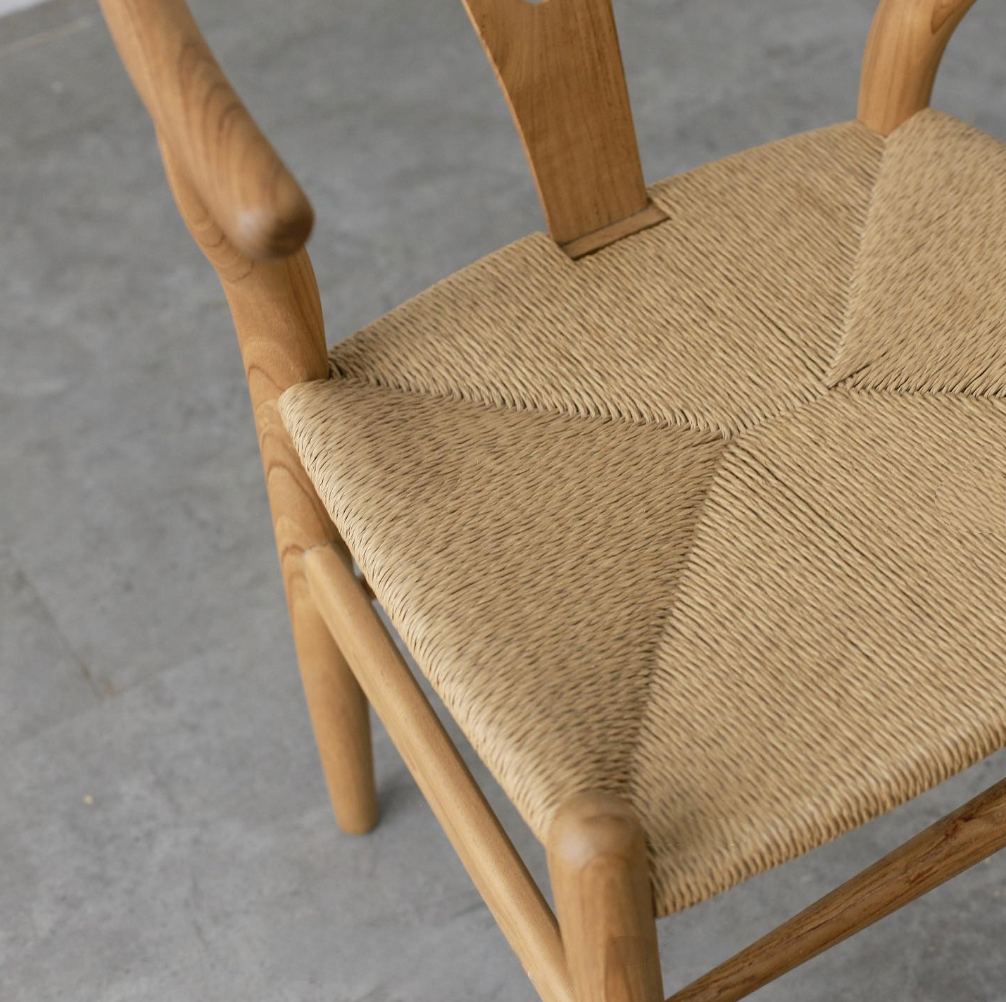 50s Scandinavian-Style Armchair - Teak Wood and Braided Rattan