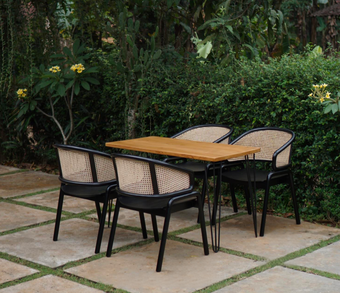 Teak Wood & Rattan Dining Set