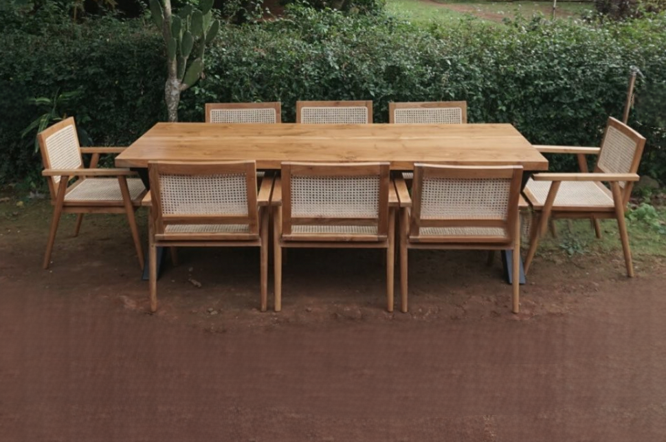 Minimalist Dining Set - Teak Wood & Rattan