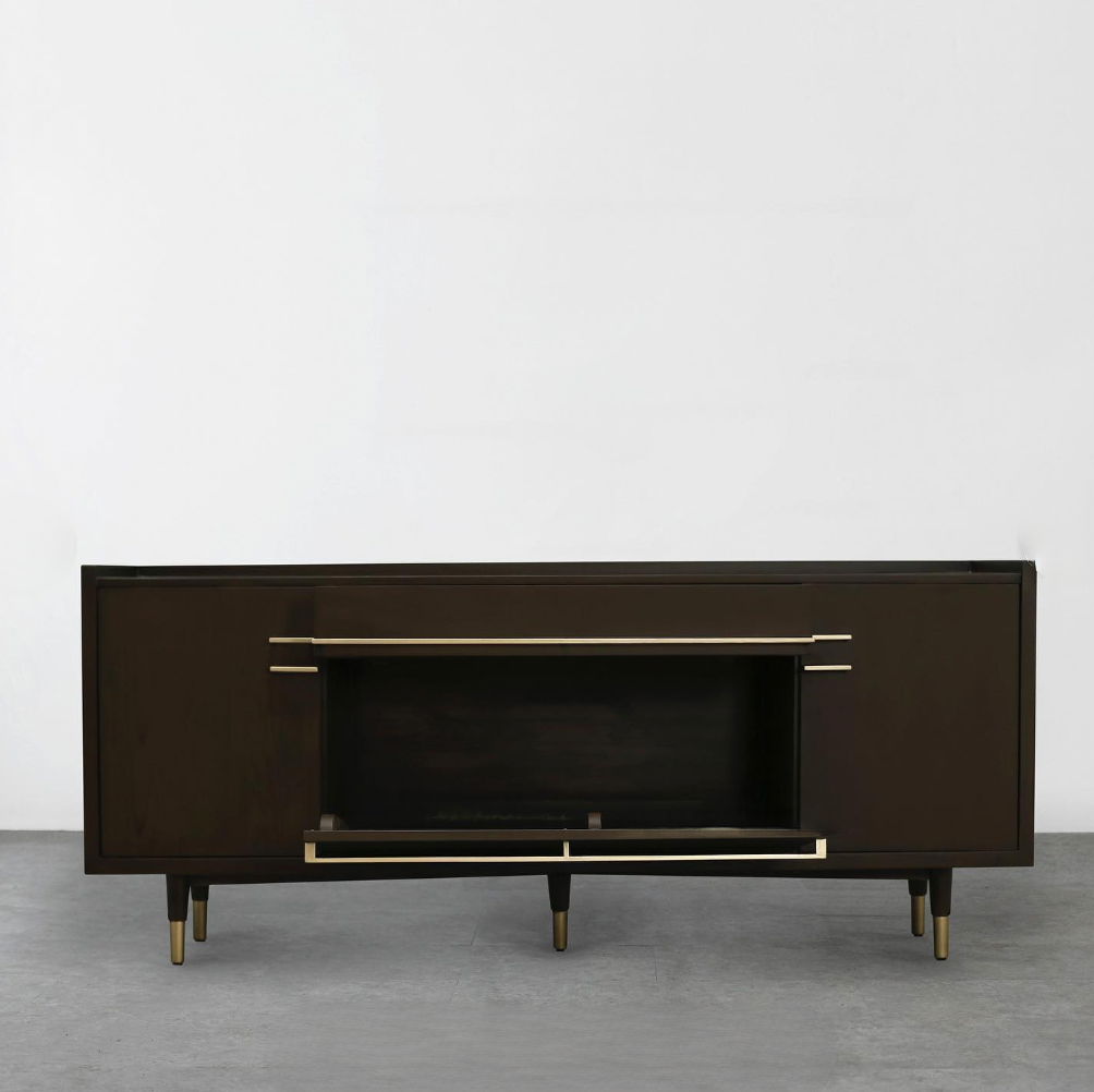 Minimalist Cabinet - Solid Teak, Iron & Brass