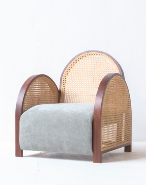 Rattan Chair with Solid Wood Materials Combined with Velvet Fabrics