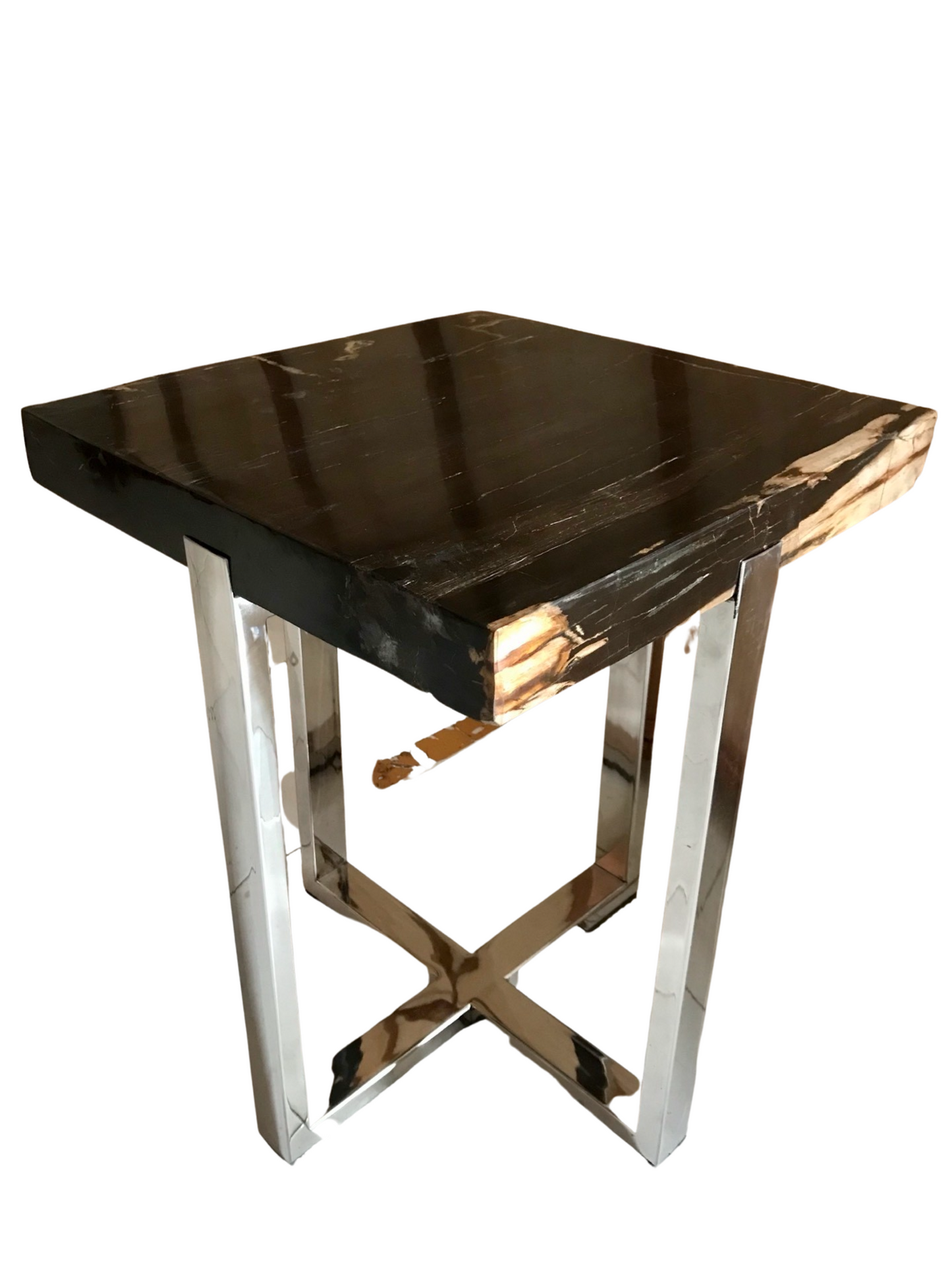 Black Petrified Wood Coffee Table with Stainless Leg