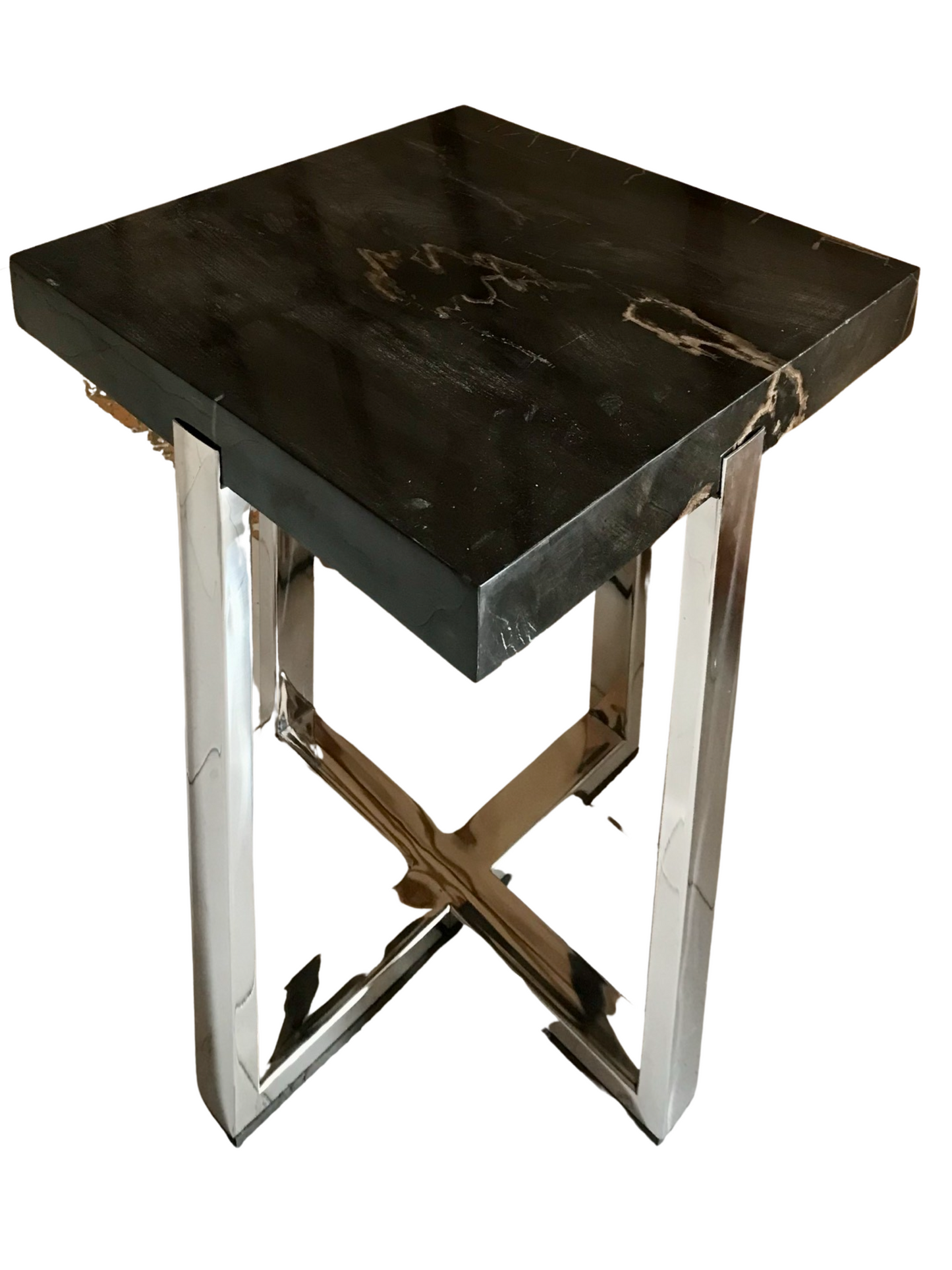 Black Petrified Wood Coffee Table with Stainless Leg