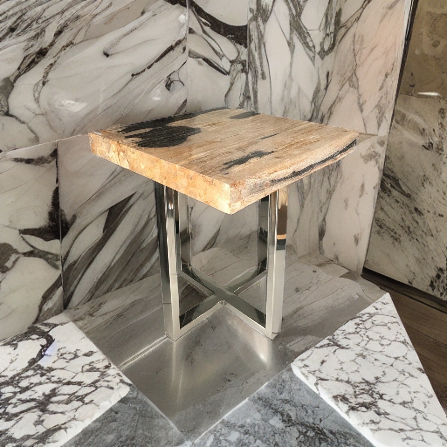 Square Brown Petrified Coffee Table