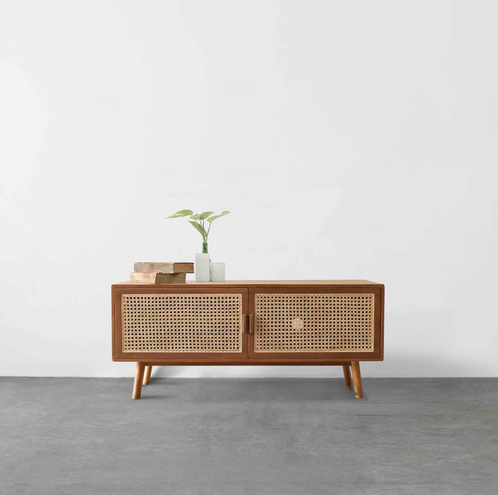 Cabinet TV - Solid Teakwood & Rattan