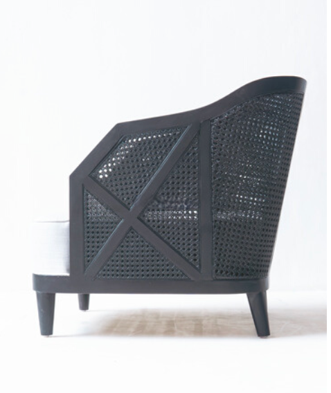 Modern Rattan Natural Chair, Teak Wood - Black Coating