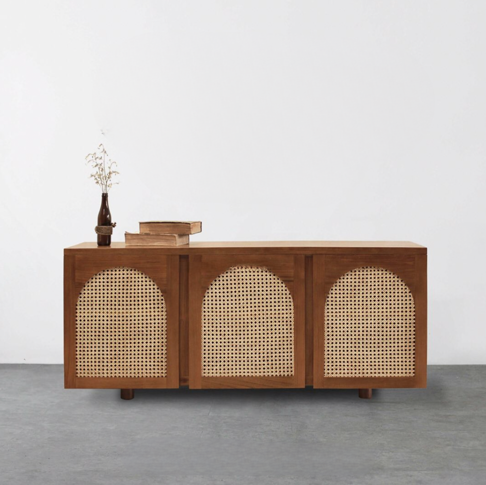 Stylish Solid Teak & Rattan Cabinet